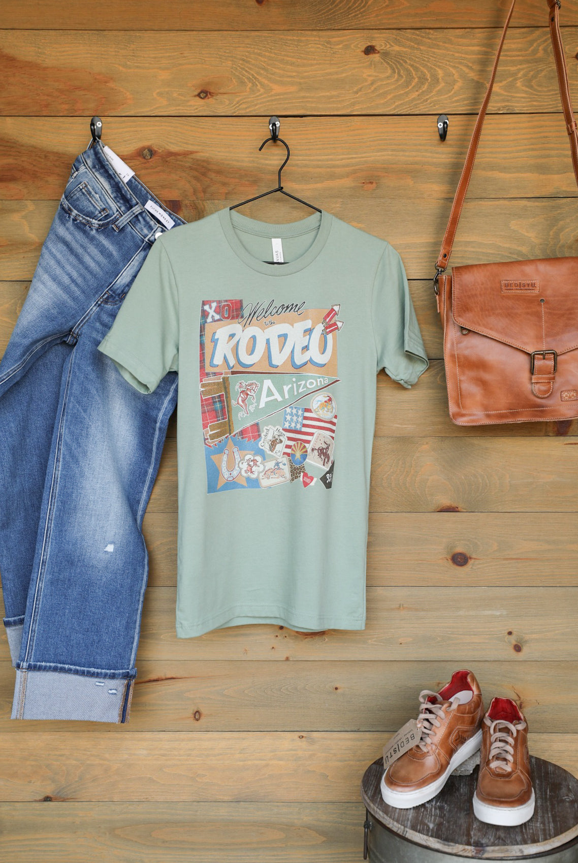 Arizona Pennant Patch Tee-Crooked Horn Company, Online Women's Fashion Boutique in San Tan Valley, Arizona 85140