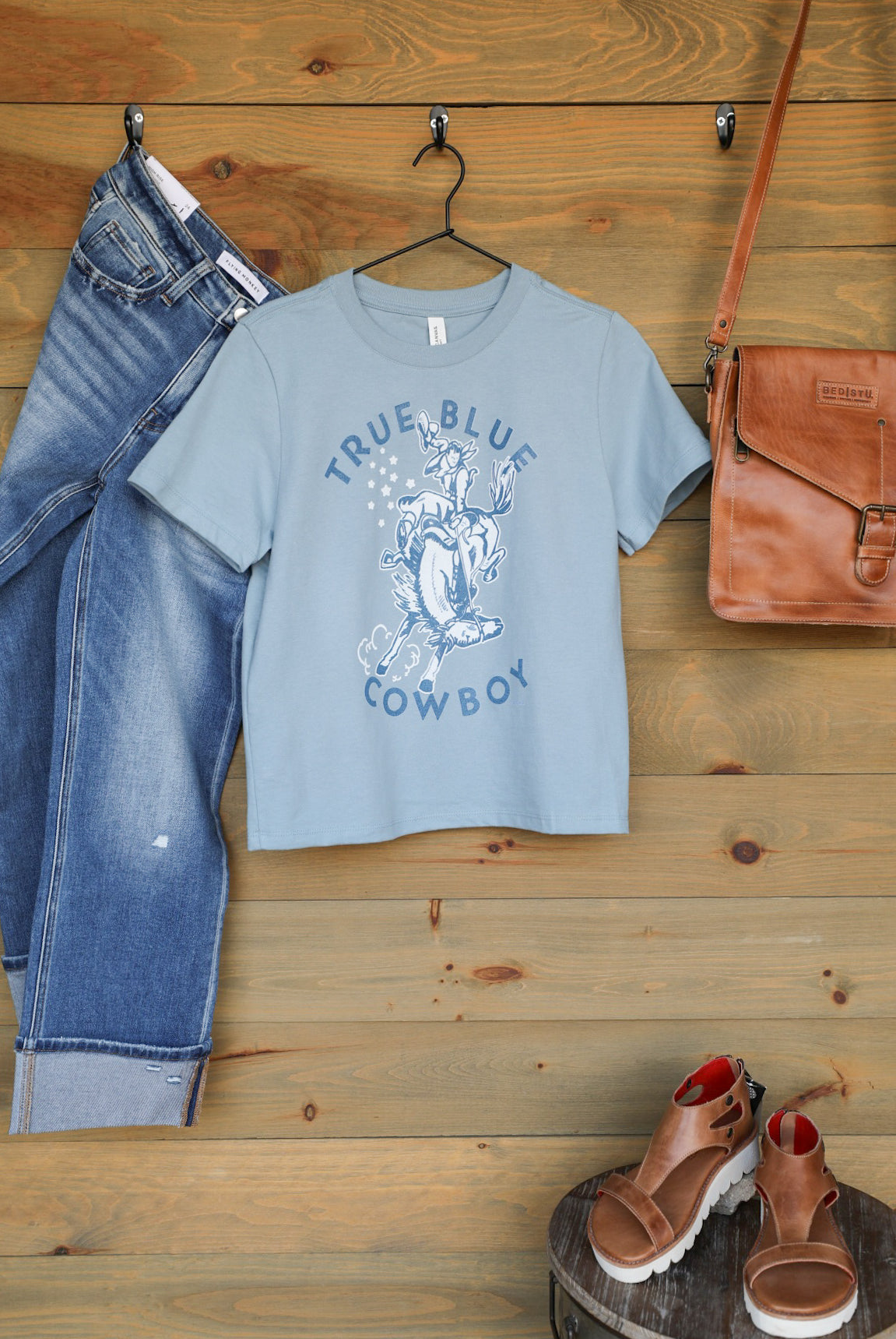 True Blue Cowboy Tee-Crooked Horn Company, Online Women's Fashion Boutique in San Tan Valley, Arizona 85140