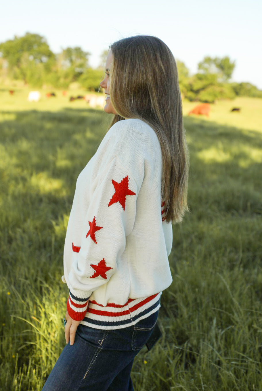 Stars & Stripes Cardigan-Jacket-Crooked Horn Company, Online Women's Fashion Boutique in San Tan Valley, Arizona 85140
