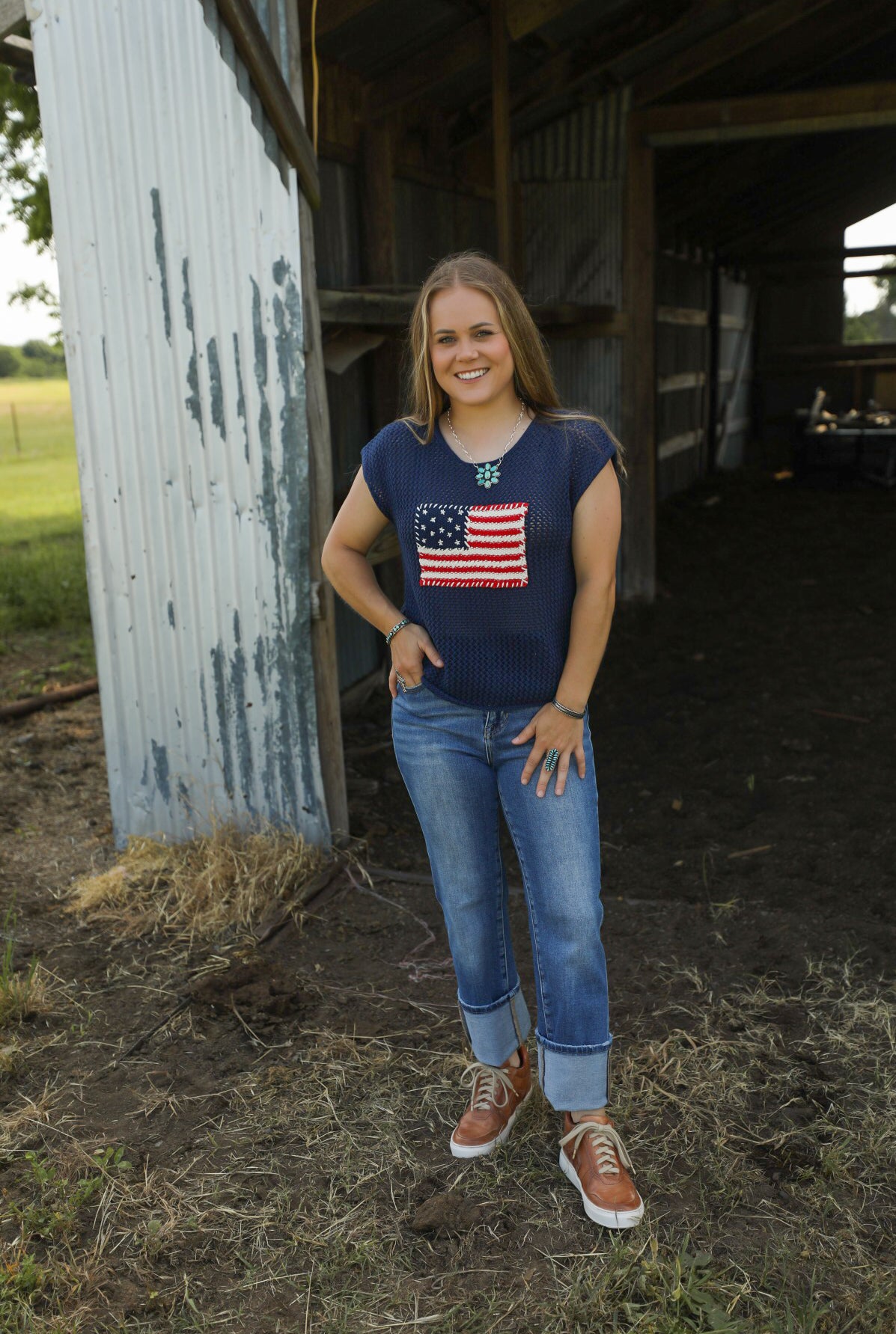 Stars & Stripes Top-Shirts-Crooked Horn Company, Online Women's Fashion Boutique in San Tan Valley, Arizona 85140