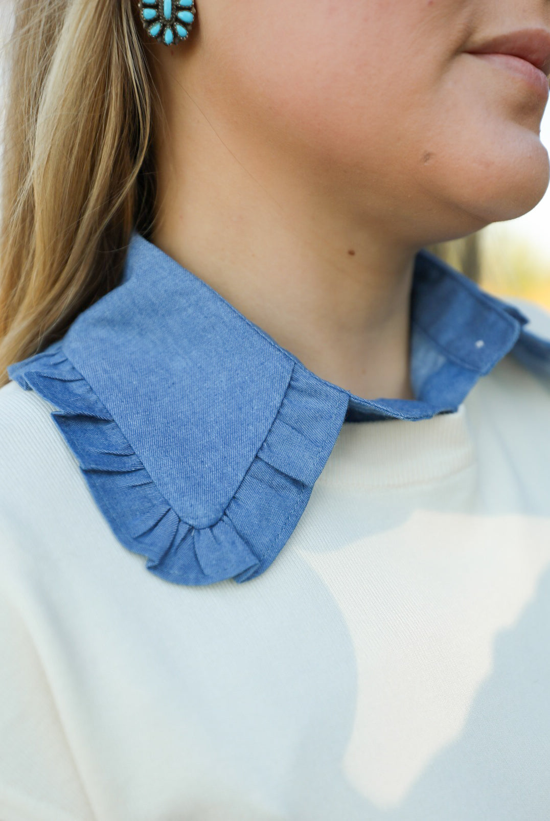 Denim Ruffle Collar-Accessories-Crooked Horn Company, Online Women's Fashion Boutique in San Tan Valley, Arizona 85140