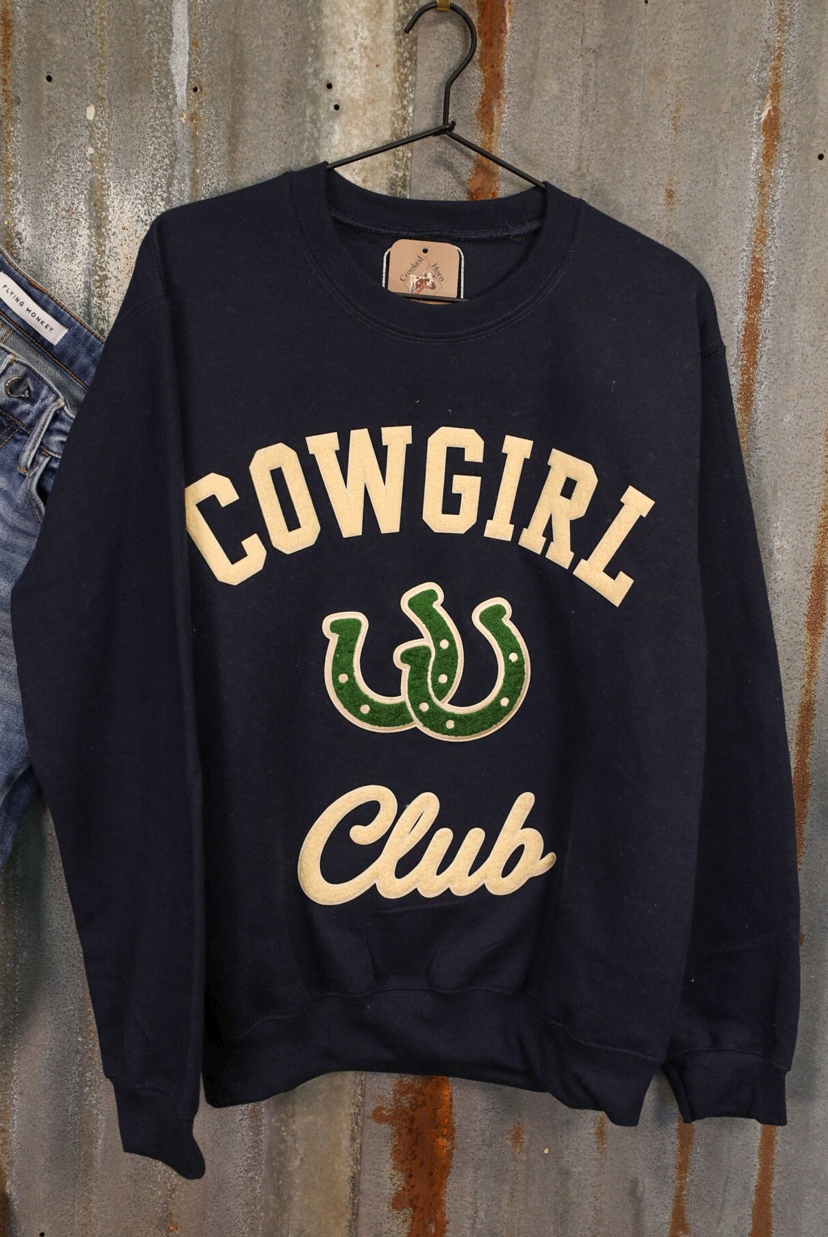 Cowgirl Club Sweatshirt-Shirts-Crooked Horn Company, Online Women's Fashion Boutique in San Tan Valley, Arizona 85140