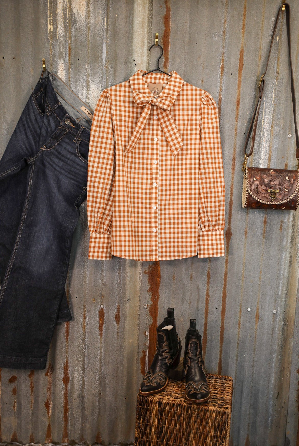 Ginger Gingham Top-Shirts-Crooked Horn Company, Online Women's Fashion Boutique in San Tan Valley, Arizona 85140