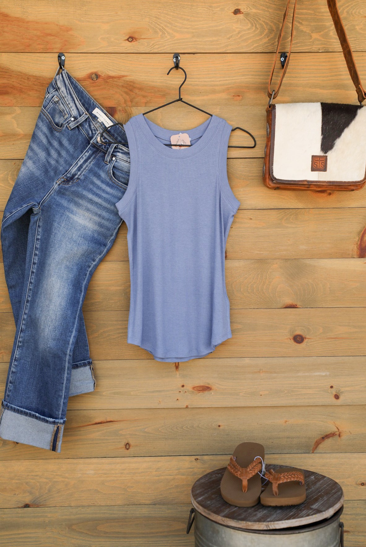 Cleo Stormy Blue Tank Top-Shirts-Crooked Horn Company, Online Women's Fashion Boutique in San Tan Valley, Arizona 85140
