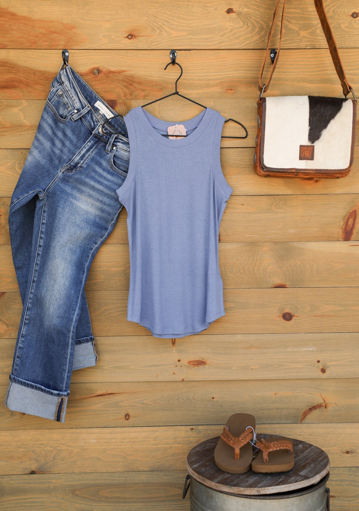 Cleo Stormy Blue Tank Top-Shirts-Crooked Horn Company, Online Women's Fashion Boutique in San Tan Valley, Arizona 85140