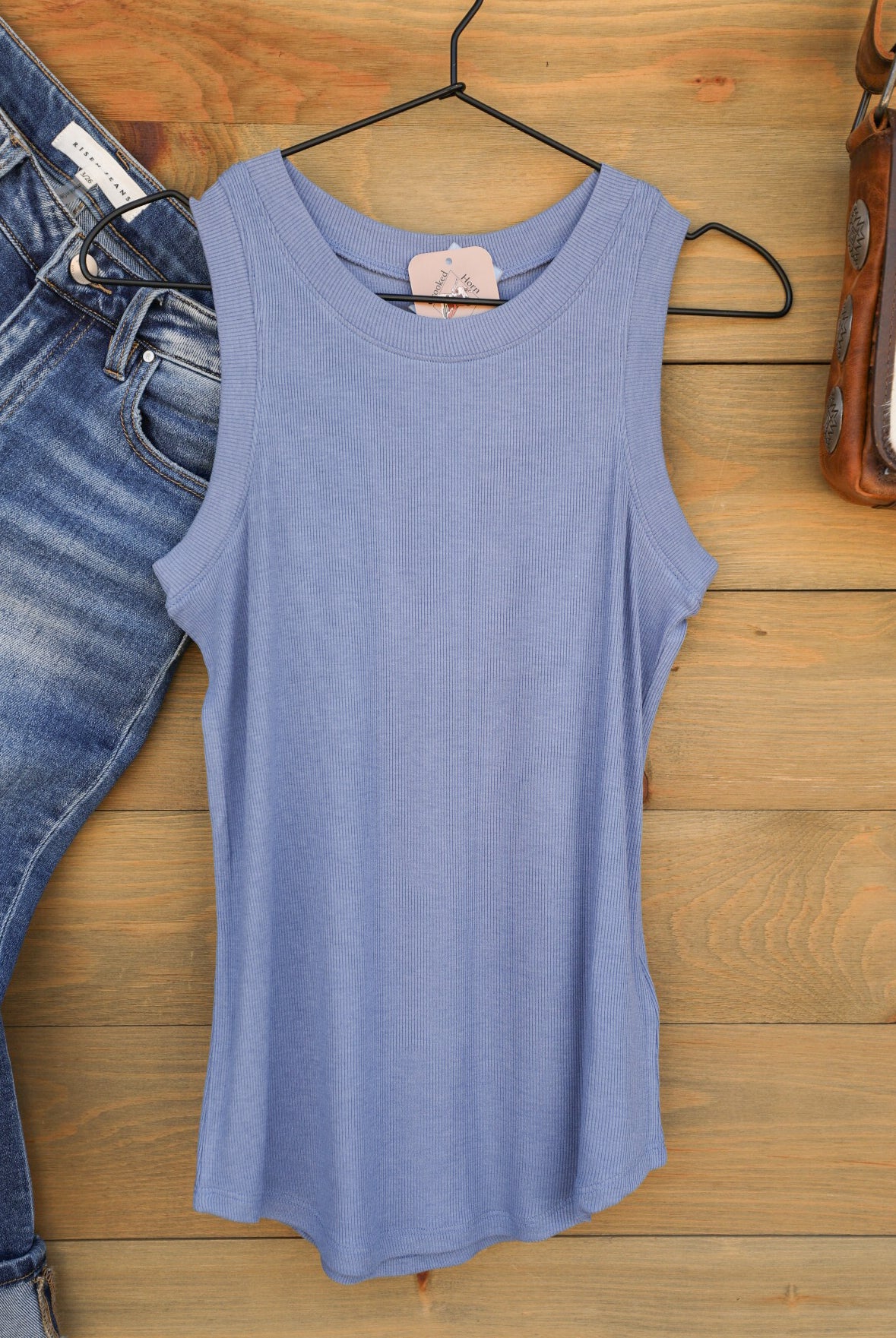 Cleo Stormy Blue Tank Top-Shirts-Crooked Horn Company, Online Women's Fashion Boutique in San Tan Valley, Arizona 85140
