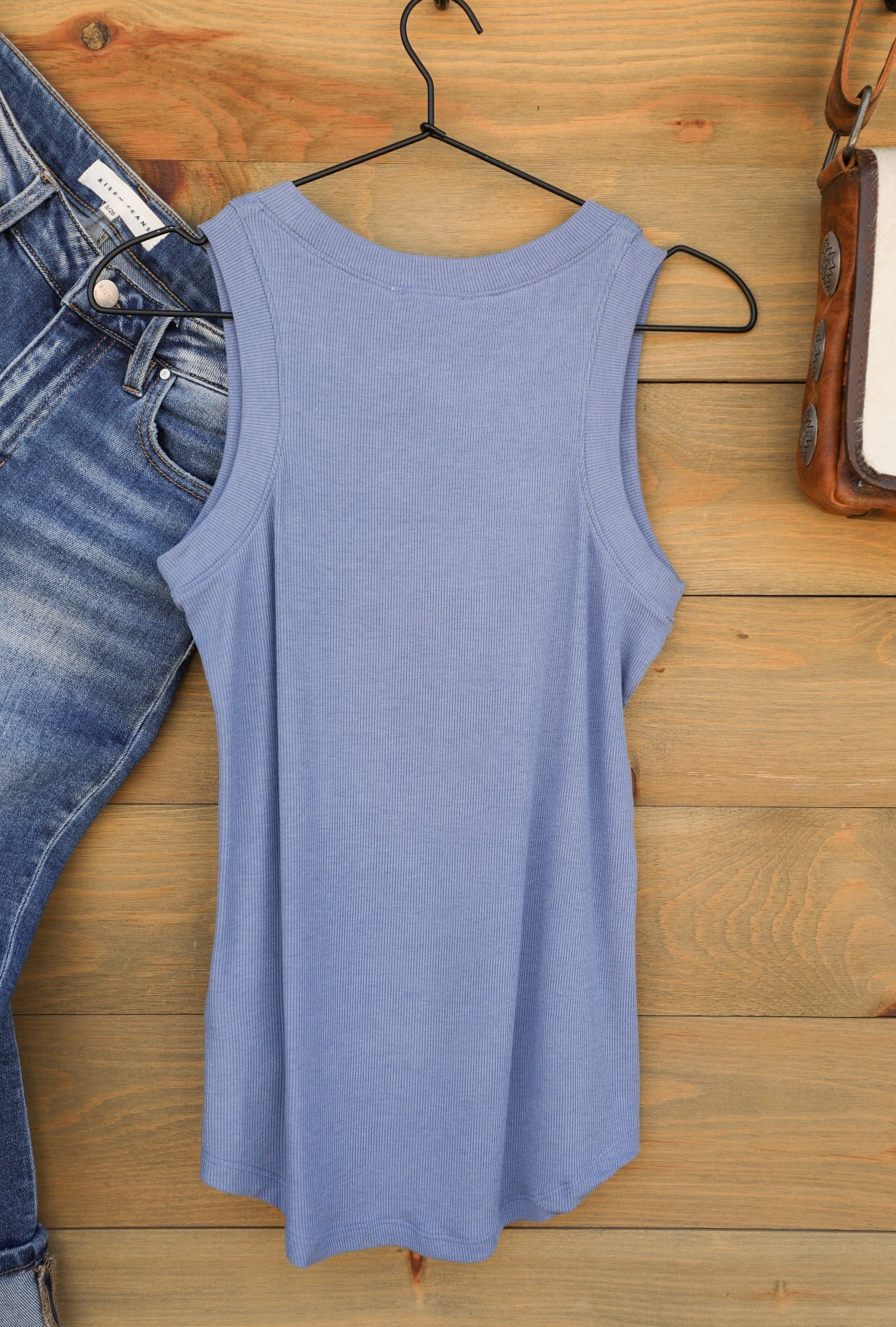 Cleo Stormy Blue Tank Top-Shirts-Crooked Horn Company, Online Women's Fashion Boutique in San Tan Valley, Arizona 85140