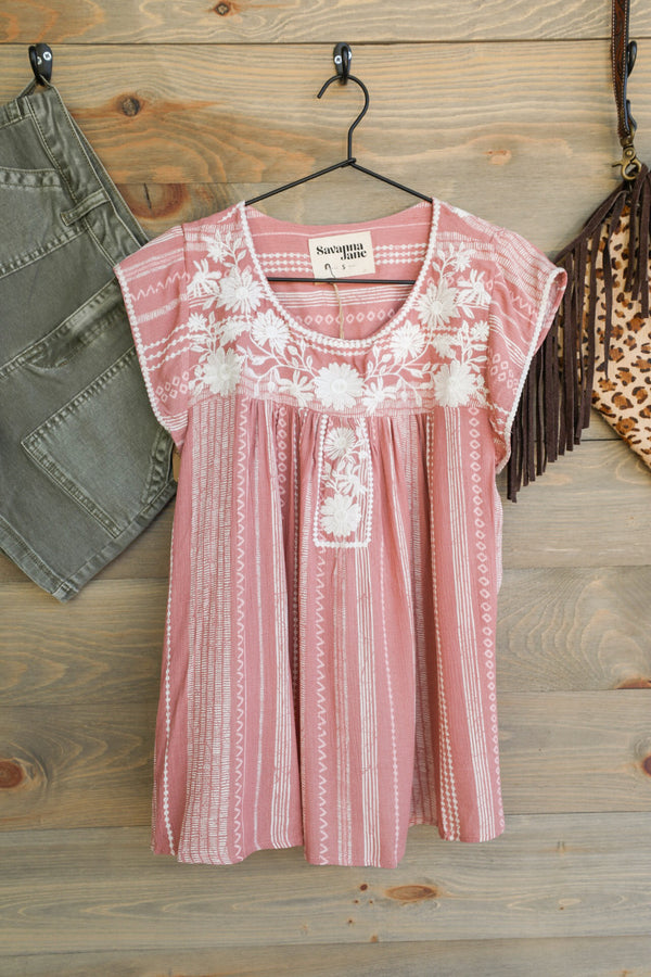 Alexa Embroidery Top-Shirts-Crooked Horn Company, Online Women's Fashion Boutique in San Tan Valley, Arizona 85140
