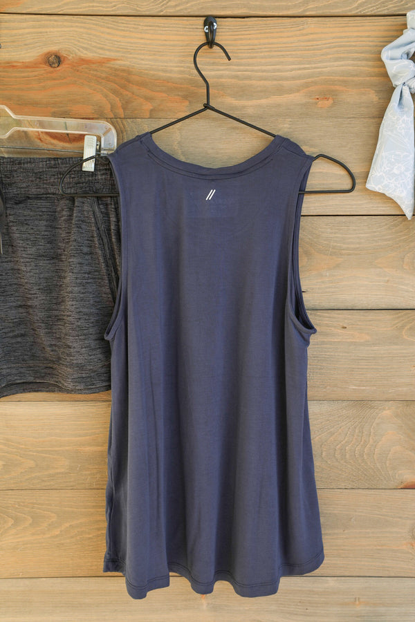 Arielle Navy Tank Top-Lounge / Activewear-Crooked Horn Company, Online Women's Fashion Boutique in San Tan Valley, Arizona 85140