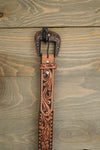 Flower Tooled Belt-Accessories-Crooked Horn Company, Online Women's Fashion Boutique in San Tan Valley, Arizona 85140