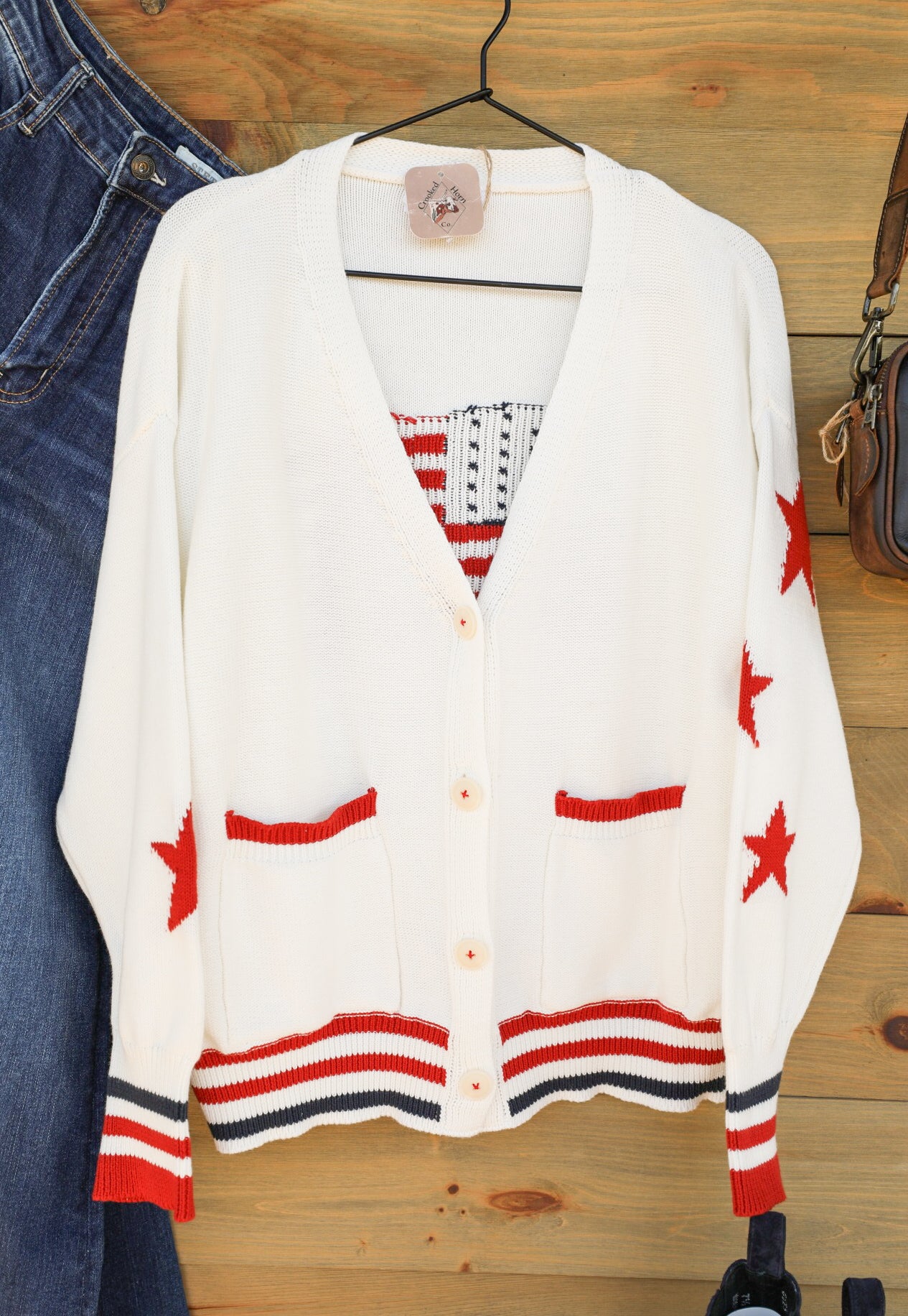 Stars & Stripes Cardigan-Jacket-Crooked Horn Company, Online Women's Fashion Boutique in San Tan Valley, Arizona 85140