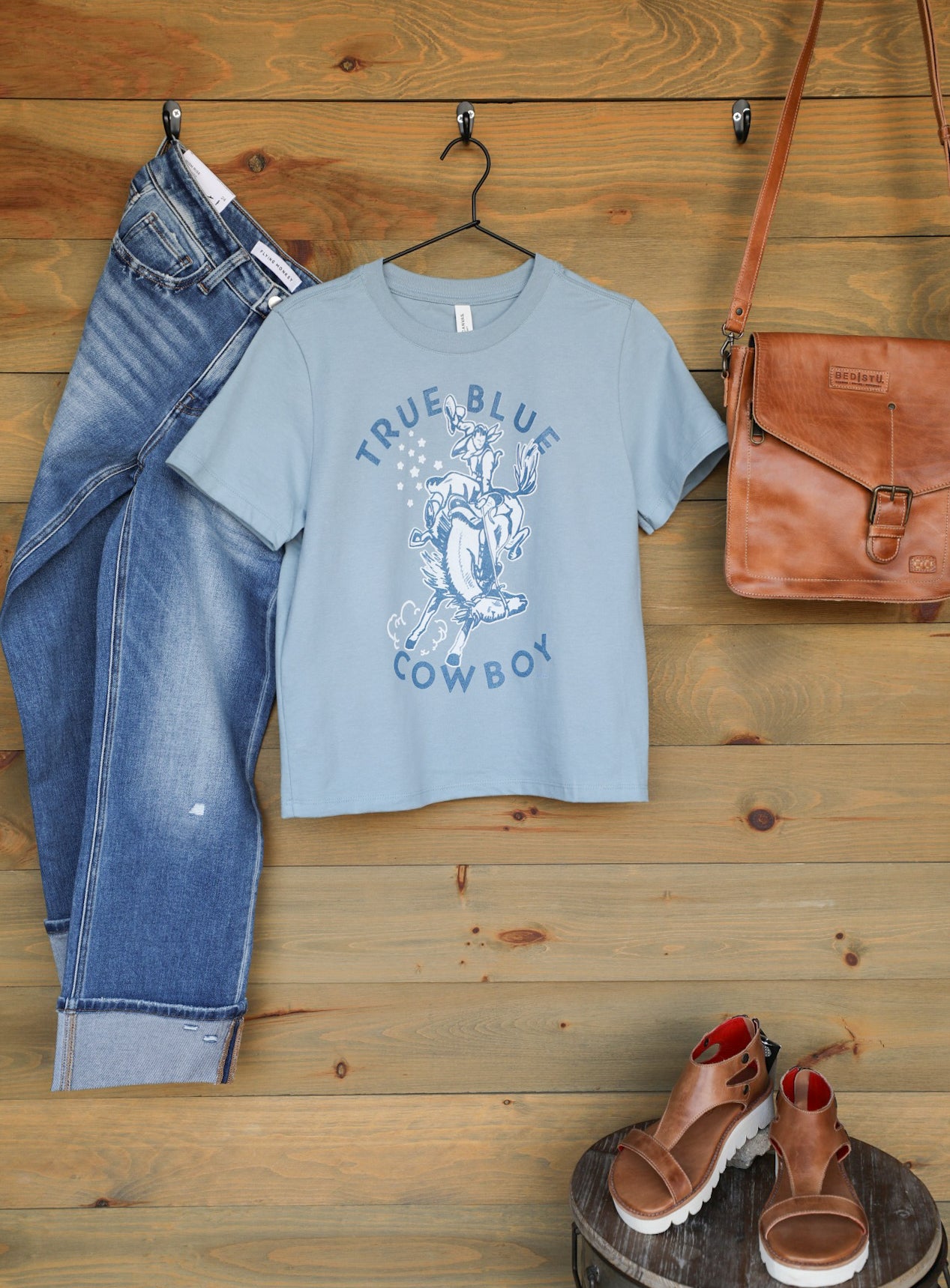 True Blue Cowboy Tee-Crooked Horn Company, Online Women's Fashion Boutique in San Tan Valley, Arizona 85140