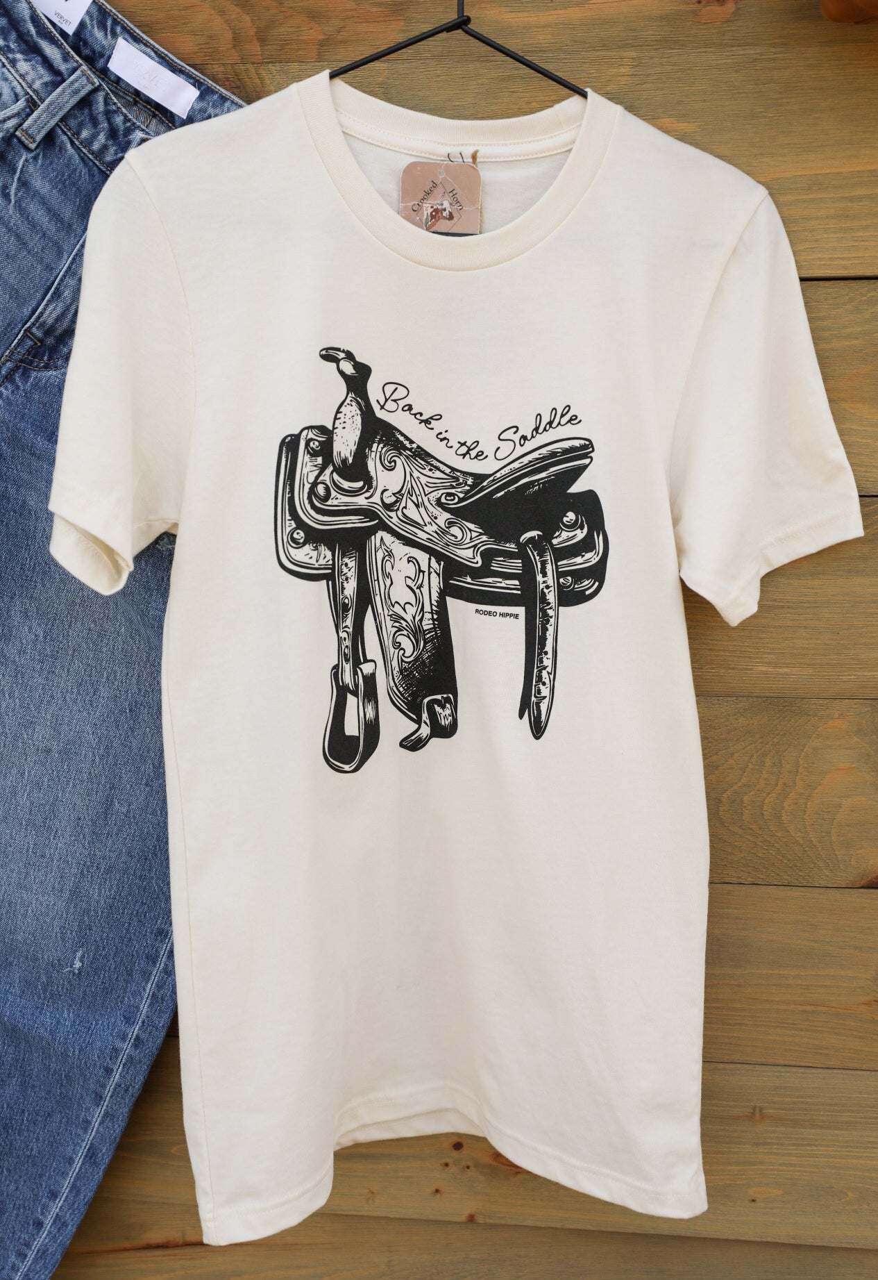 Back in the Saddle Tee-Graphic Tee-Crooked Horn Company, Online Women's Fashion Boutique in San Tan Valley, Arizona 85140
