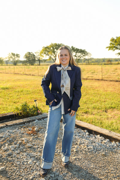 Alpena Stretch Denim Blazer | Indigo Leather Detail | Crooked Horn