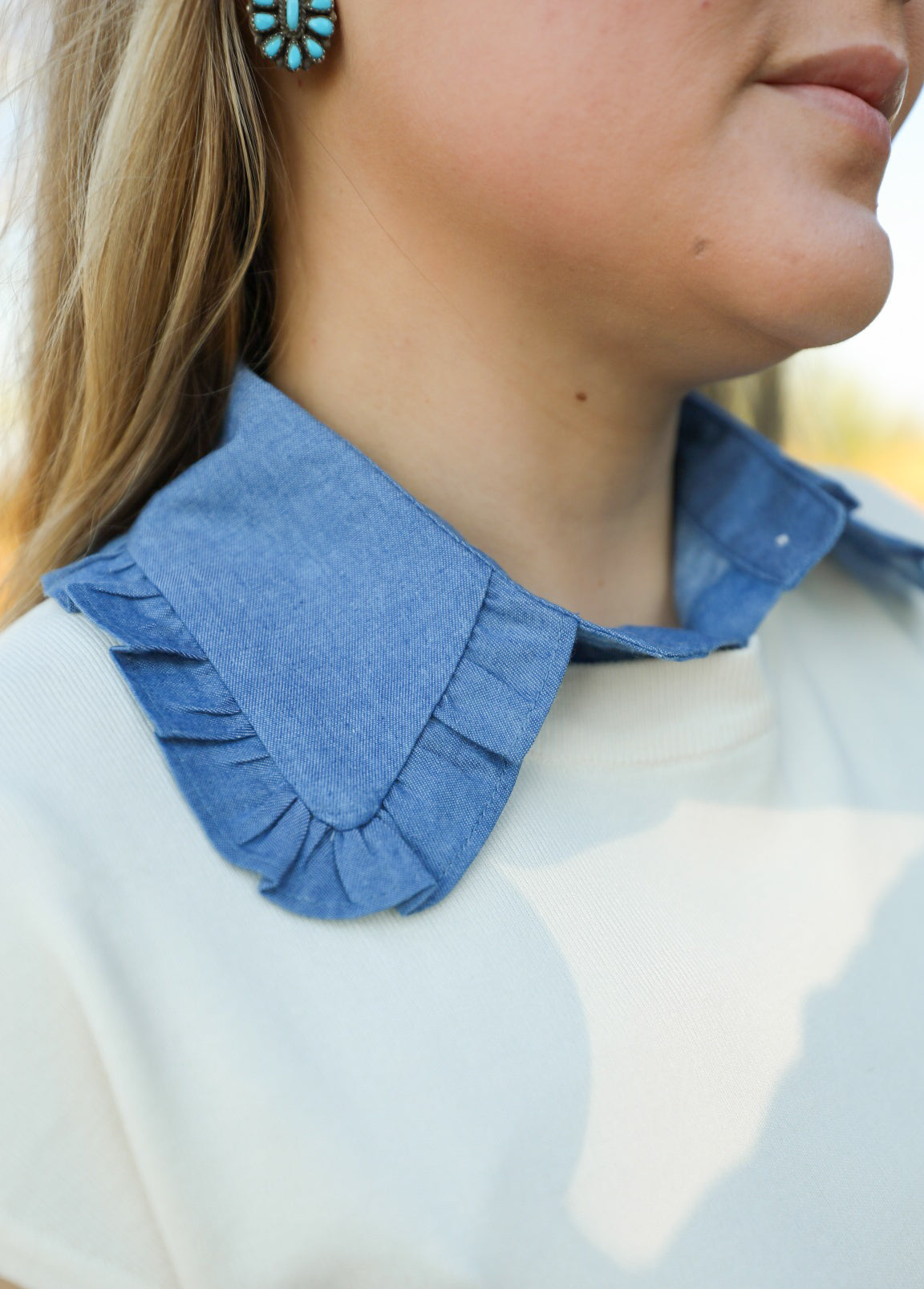 Denim Ruffle Collar-Accessories-Crooked Horn Company, Online Women's Fashion Boutique in San Tan Valley, Arizona 85140