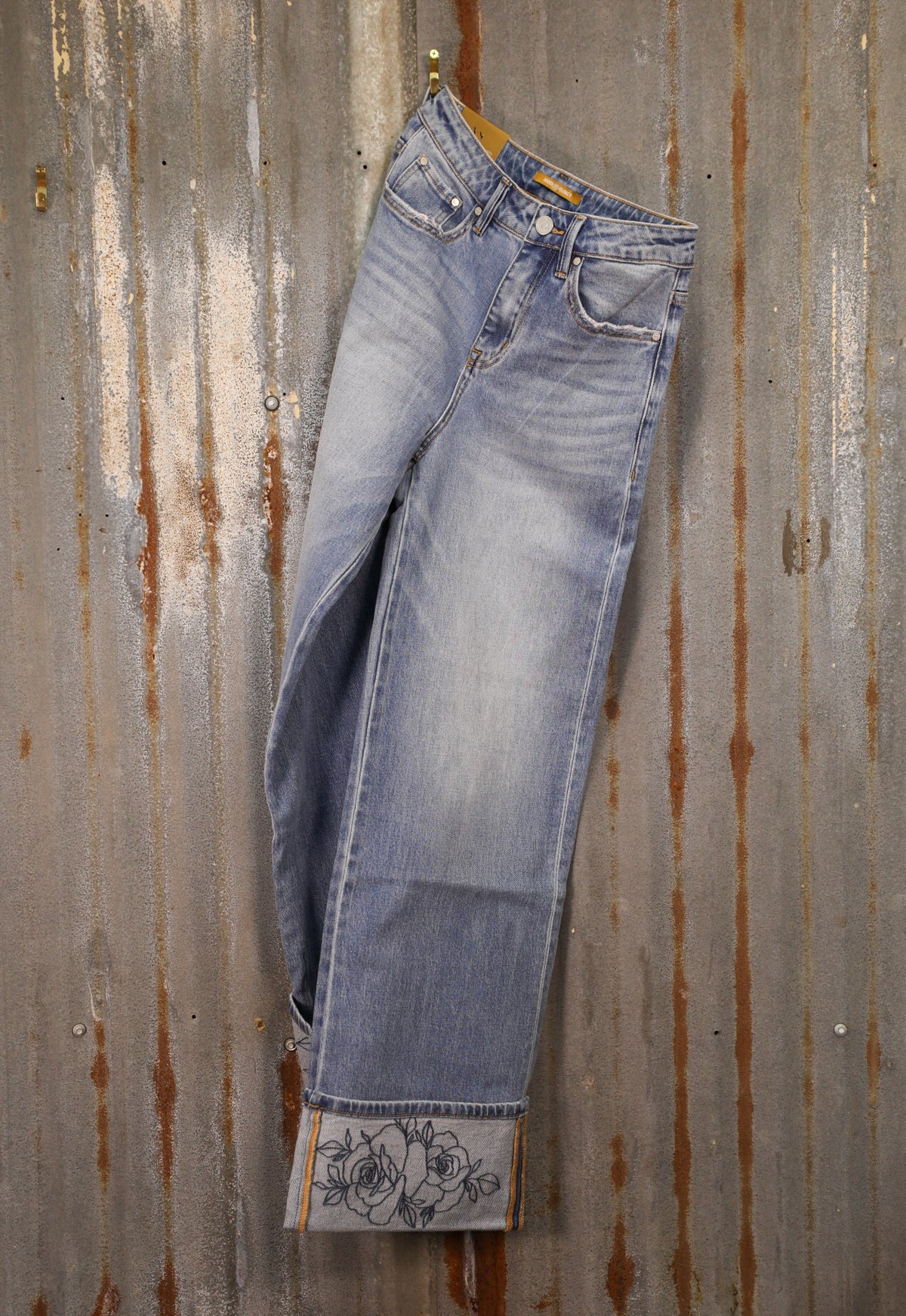 Rowdy Rose Cuff Jeans-Pants-Crooked Horn Company, Online Women's Fashion Boutique in San Tan Valley, Arizona 85140