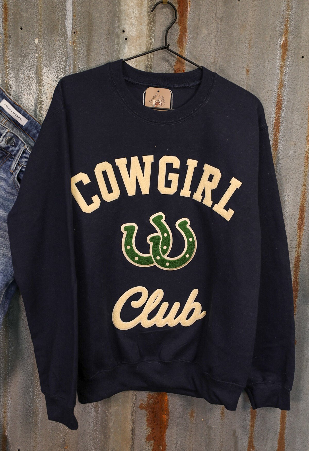Cowgirl Club Sweatshirt-Shirts-Crooked Horn Company, Online Women's Fashion Boutique in San Tan Valley, Arizona 85140