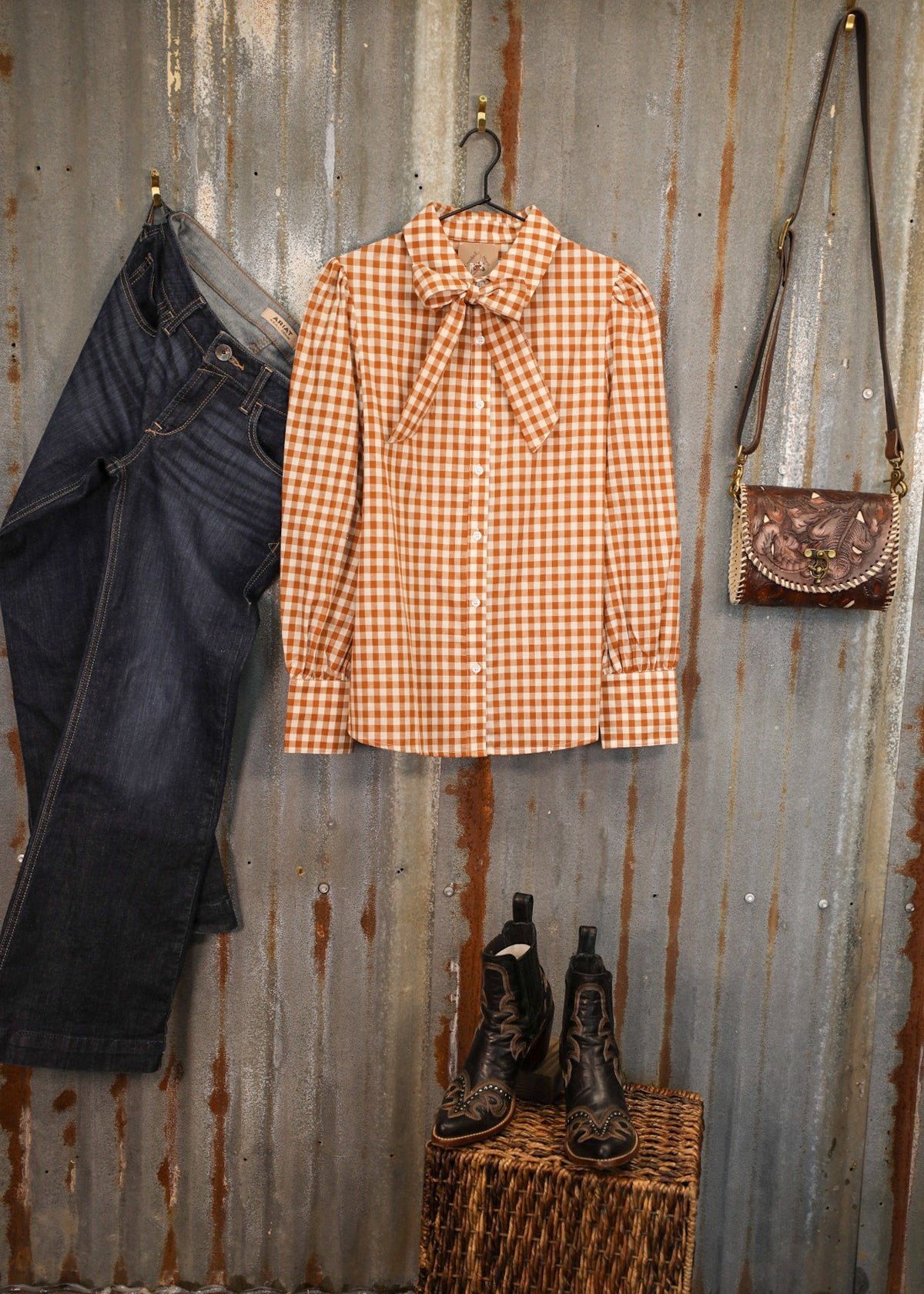 Ginger Gingham Top-Shirts-Crooked Horn Company, Online Women's Fashion Boutique in San Tan Valley, Arizona 85140