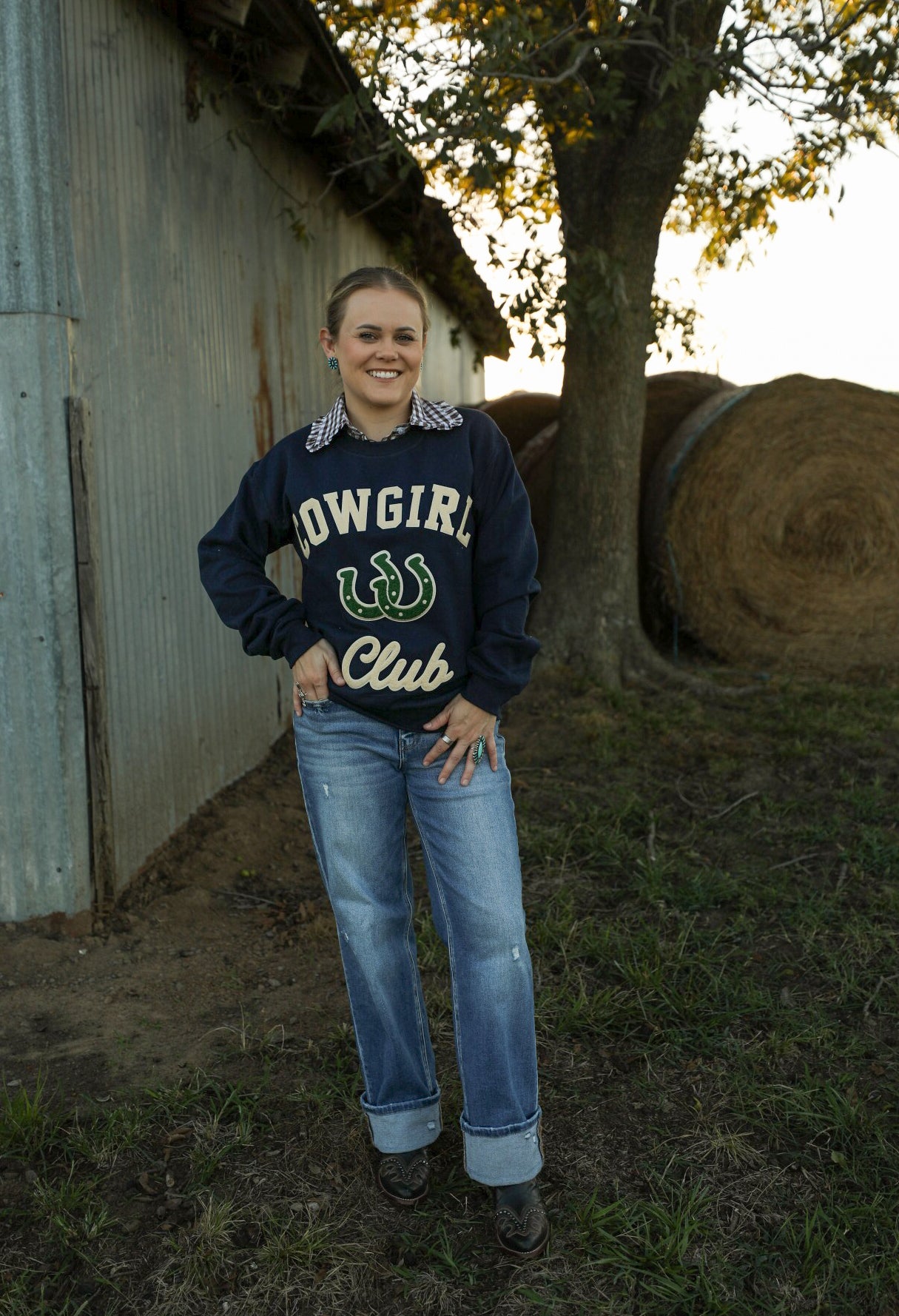 Cowgirl Club Sweatshirt-Shirts-Crooked Horn Company, Online Women's Fashion Boutique in San Tan Valley, Arizona 85140