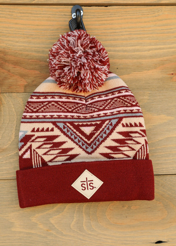 Aztec Pom Beanie-Hat-Crooked Horn Company, Online Women's Fashion Boutique in San Tan Valley, Arizona 85140