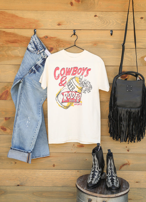 Cowboys & Beer Tee-Graphic Tee-Crooked Horn Company, Online Women's Fashion Boutique in San Tan Valley, Arizona 85140