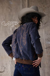 Embroidered Bomber Jacket Blue Grey-Jacket-Crooked Horn Company, Online Women's Fashion Boutique in San Tan Valley, Arizona 85140