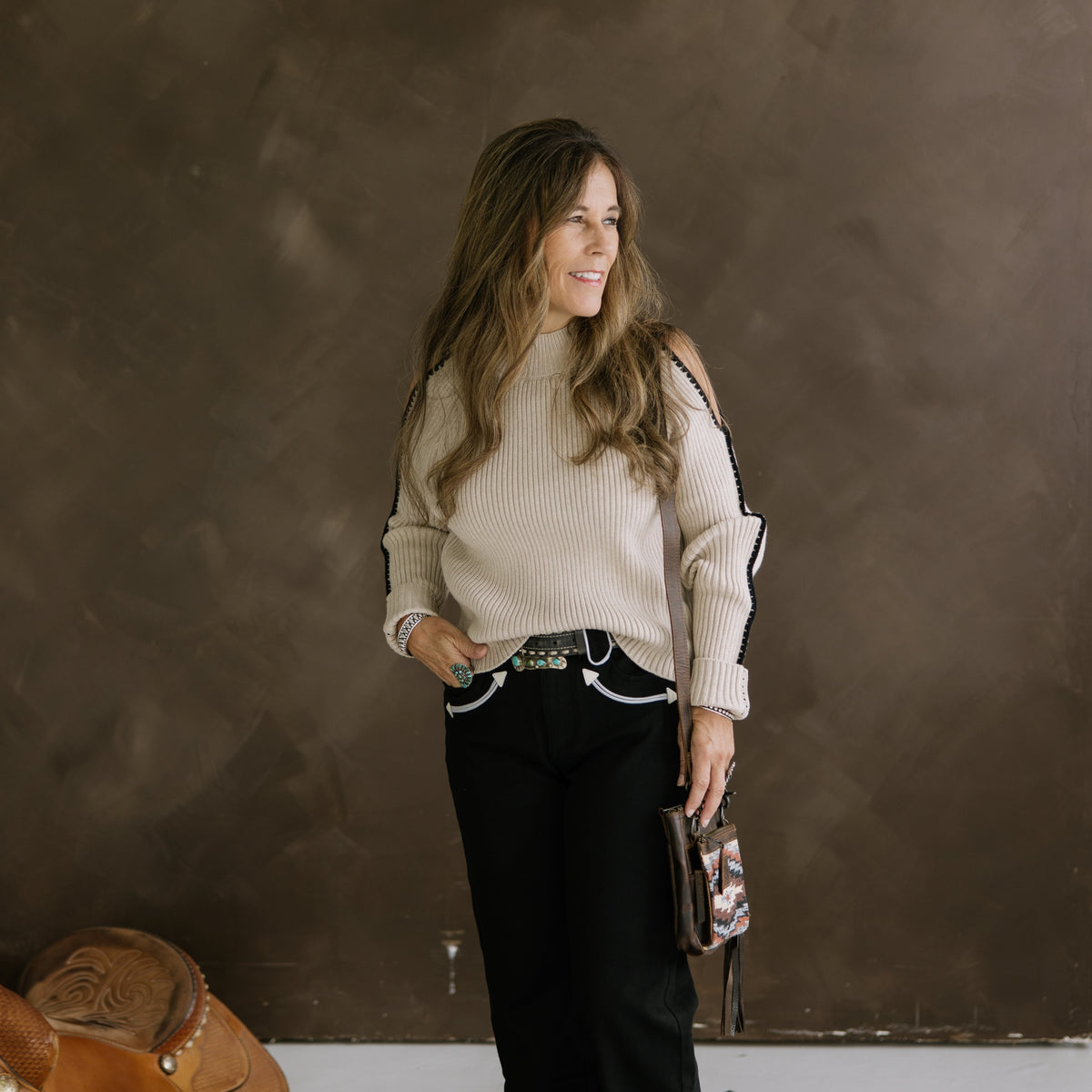 Mobridge Cold Shoulder Long Sleeve Sweater Top | Crooked Horn Company
