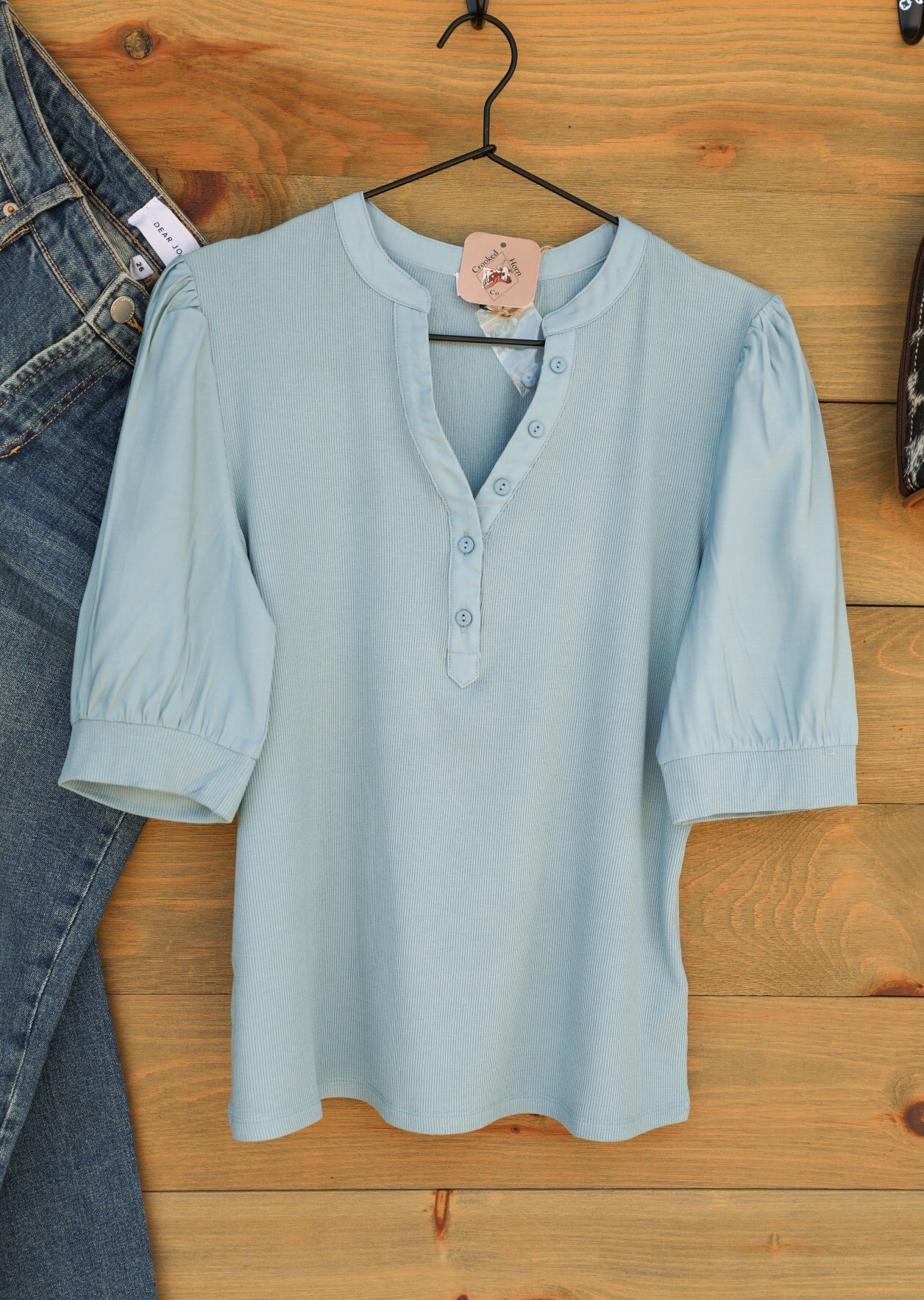 Tanner Top Blue-Shirts-Crooked Horn Company, Online Women's Fashion Boutique in San Tan Valley, Arizona 85140