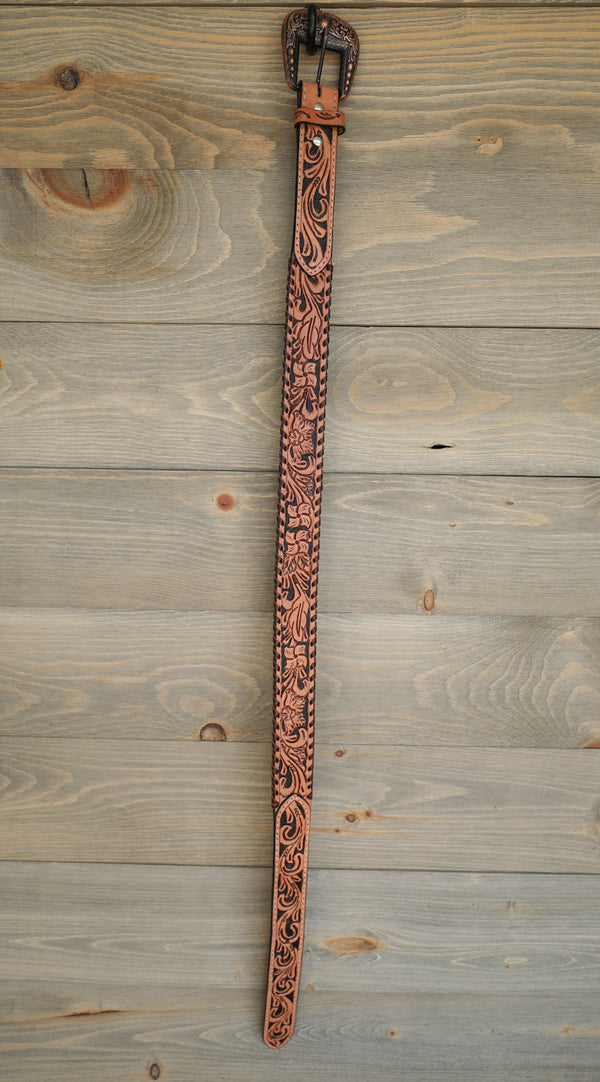 Flower Tooled Belt-Accessories-Crooked Horn Company, Online Women's Fashion Boutique in San Tan Valley, Arizona 85140