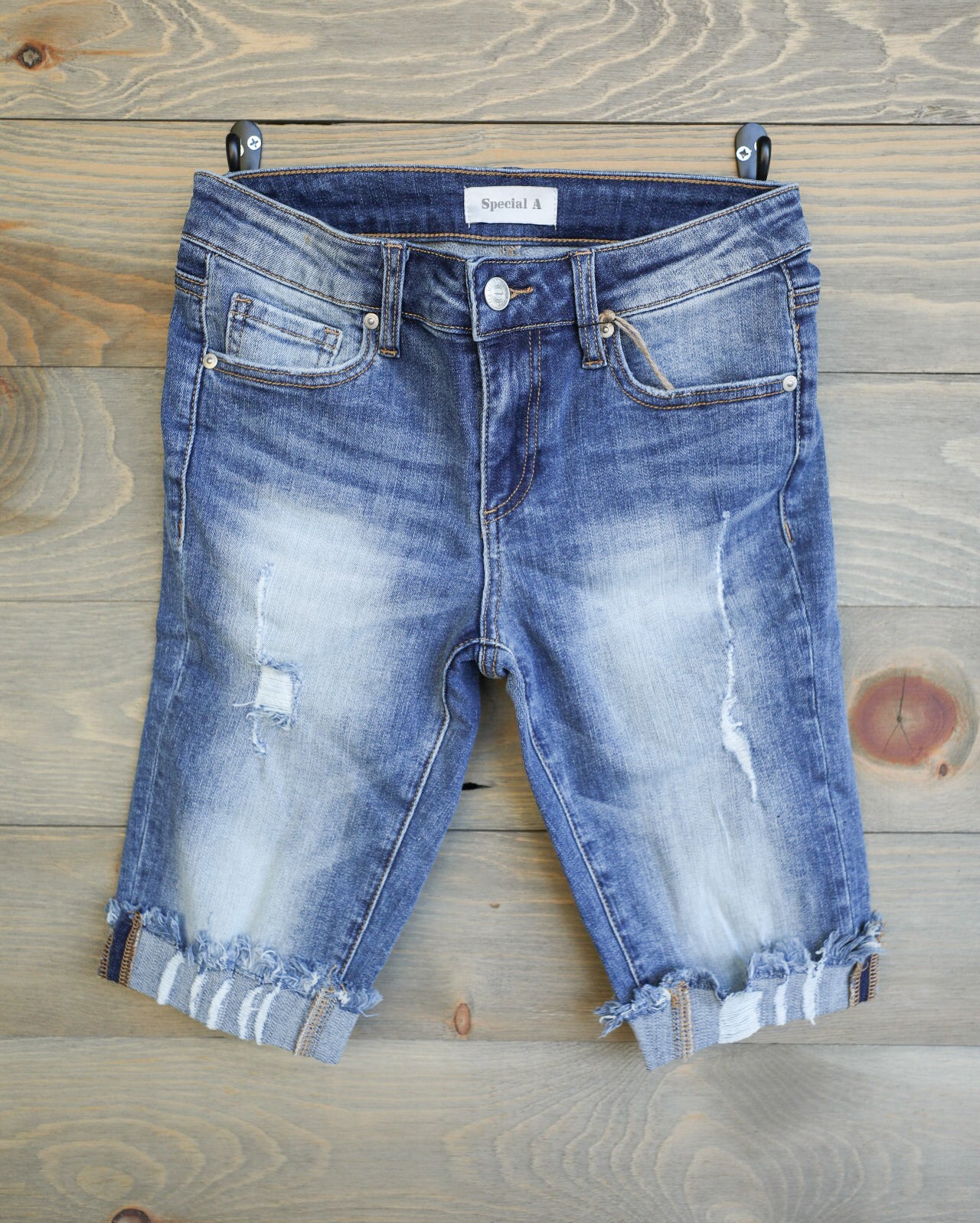 Distressed Cuffed Bermuda Shorts-Shorts-Crooked Horn Company, Online Women's Fashion Boutique in San Tan Valley, Arizona 85140