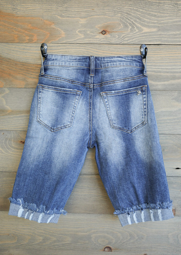 Distressed Cuffed Bermuda Shorts-Shorts-Crooked Horn Company, Online Women's Fashion Boutique in San Tan Valley, Arizona 85140