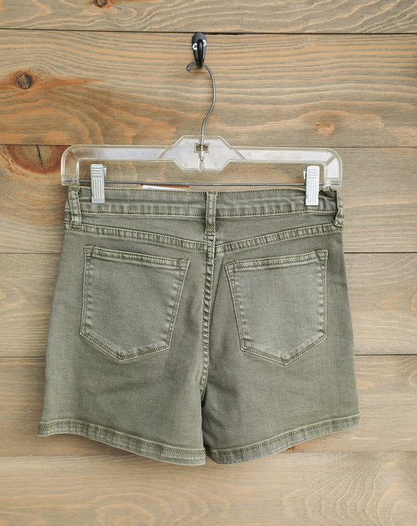 Missoula Olive Denim Shorts-Shorts-Crooked Horn Company, Online Women's Fashion Boutique in San Tan Valley, Arizona 85140