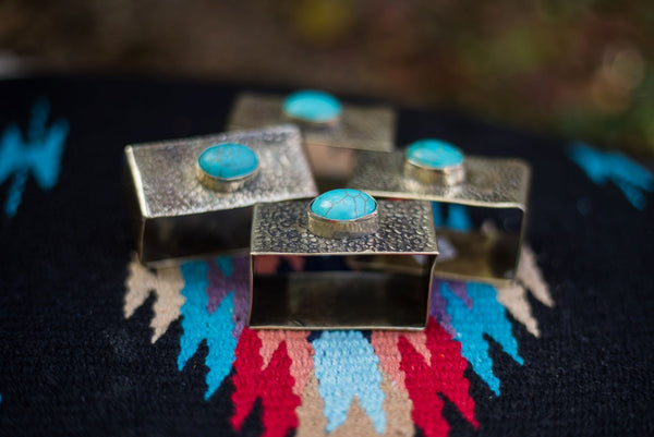 Stamped Silver Napkin Ring with Turquoise-Home Goods-Crooked Horn Company, Online Women's Fashion Boutique in San Tan Valley, Arizona 85140