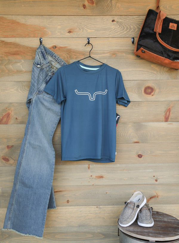 Outlier Tech Tee Blue-Shirts-Crooked Horn Company, Online Women's Fashion Boutique in San Tan Valley, Arizona 85140